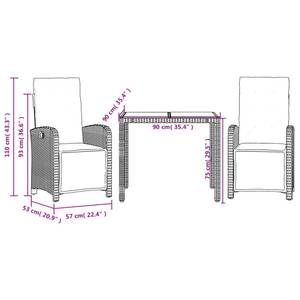 Bistro-Set-k344 ( 3-tlg ) Schwarz - Cremeweiß