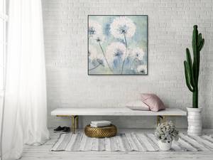 Tableau peint Entre terre temps Bleu - Bois massif - Textile - 80 x 80 x 4 cm