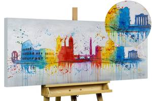 Peinture acrylique The Eternal City Blanc - Bois massif - Textile - En partie en bois massif - 120 x 60 x 4 cm