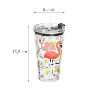 4er Set Trinkgläser mit Flamingo-Motiv Grün - Orange - Glas - Kunststoff - 9 x 16 x 10 cm