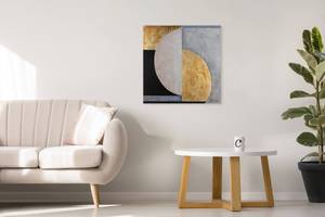 Acrylbild handgemalt Moon Phases Schwarz - Grau - Massivholz - Textil - 80 x 80 x 4 cm