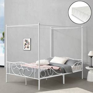 Lit Finström Baldaquin Métal Matelas Blanc - Largeur : 148 cm