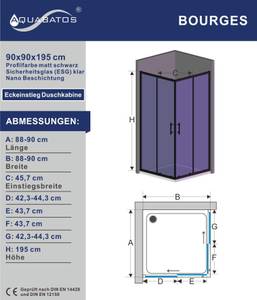 Duschkabine Glas BOURGES Schwarz - Glas - 90 x 195 x 90 cm