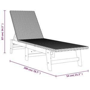 Chaise longue 319728 (lot de 2) Noir - Métal - Polyrotin - Bois/Imitation - 54 x 87 x 200 cm