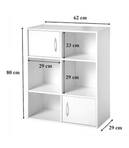 Aufbewahrungsregal 6 Fächer mit 2 Türen Weiß - Holzwerkstoff - 30 x 80 x 62 cm