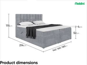 Boxspringbett Lukas Grau - 140 x 214 cm - H4