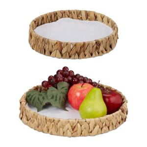 2er Set Obstschalen aus Wasserhyazinthe Beige - Weiß - Rattan - Textil - 30 x 5 x 30 cm