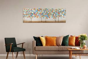 Acrylbild handgemalt Buntes Herbstlaub Weiß - Massivholz - Textil - 150 x 50 x 4 cm