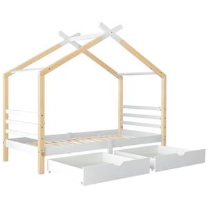 Hausbett Kinderbett Thalassas Ⅴ Braun - Weiß - Holzwerkstoff - Metall - Massivholz - Holzart/Dekor - 96 x 183 x 210 cm