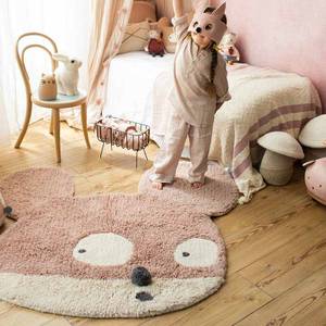 Kinderwolle-Teppich Mighty Mouse Pink - Naturfaser - Textil - 120 x 2 x 120 cm