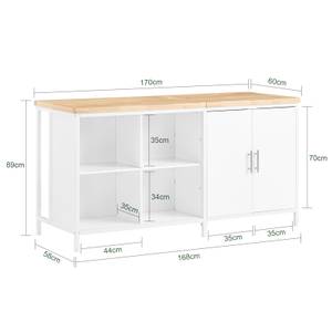 Kücheninsel KNL09-WN Weiß - Holzwerkstoff - Metall - 170 x 89 x 60 cm