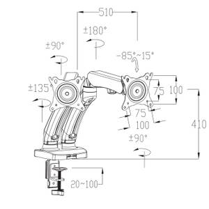 Monitorhalter D39 drehbar zweiarmig Schwarz - Metall - 102 x 41 x 51 cm