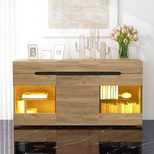 Sideboard GLOWNatur Ⅲ Beige - Holzwerkstoff - Glas - Kunststoff - 35 x 80 x 140 cm