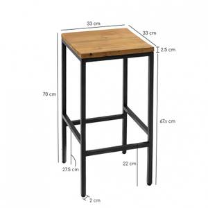 Tabouret de bar H70cm pin recyclé métal Marron - En partie en bois massif - 33 x 70 x 33 cm