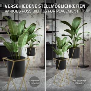 2er Blumenständer Set mit Übertopf Schwarz - Metall - 24 x 71 x 24 cm