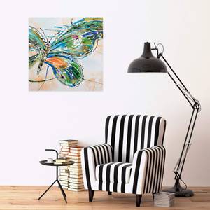 Tableau peint Papillon voyageur Vert - Bois massif - Textile - 70 x 70 x 4 cm