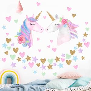 Wandtattoo Aquarell Einhorn Glitzer Set 150 x 95 cm