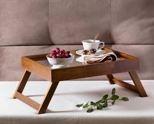 Table/plateau en bois 48x35x6cm Marron - En partie en bois massif - 35 x 6 x 48 cm