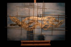 Bild handgemalt Göttliche Offenbarung Blau - Gold - Massivholz - Textil - 120 x 80 x 4 cm