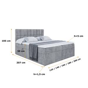 Boxspringbett MIAMI Hellgrau - Breite: 120 cm - H3