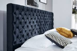 Lit boxspring SINDAR avec visco-topper Noir - Bleu - Largeur : 182 cm - Noir