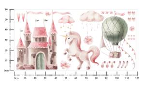 Wandtattoo Schloss Einhorn Sterne Wolken 120 x 60 x 60 cm