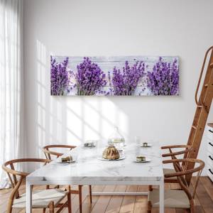 Tableau Sur Toile Lavande Fleurs Bois 3D Gris - Vert - Mauve - Textile - 145 x 45 x 45 cm