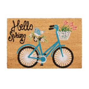 Paillasson coco Hello Spring Noir - Bleu - Marron - Fibres naturelles - Matière plastique - 60 x 2 x 40 cm