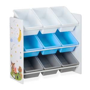 Etagère enfants 9 boîtes et motif Gris - Bleu clair - Blanc