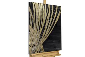 Tableau peint à la main Harvest Time Noir - Doré - Bois massif - Textile - 60 x 80 x 4 cm