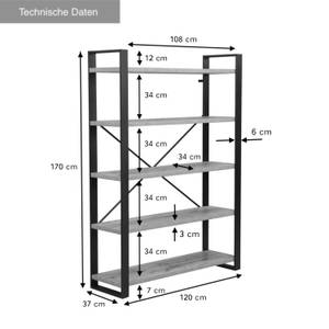 Bücherregal AVA 170x120cm Schwarz - Sandeiche Dekor