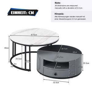 Table basse MARBZoom (lot de 2) Noir - Gris - Bois manufacturé - Métal - Matière plastique - 70 x 40 x 70 cm