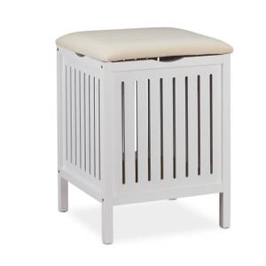 Panier à linge avec siège Blanc - Bois manufacturé - Textile - 41 x 55 x 41 cm