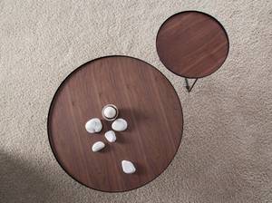 Table basse ronde en bois  et acier noir Noir - Marron - Bois/Imitation - En partie en bois massif - 100 x 35 x 100 cm
