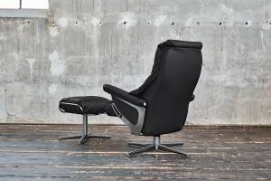 Relaxsessel MODO Leder mit Hocker Schwarz