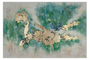 Tableau peint à la main Consciousness Turquoise - Bois massif - Textile - 120 x 80 x 4 cm