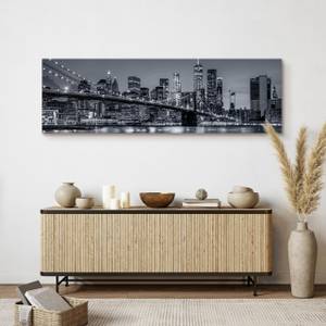 Panoramabild New York bei Nacht 3D Schwarz - Grau - Weiß - Textil - 145 x 45 x 45 cm