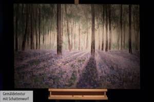 Tableau peint Le brouillard se dissipe Vert - Mauve - Bois massif - Textile - 120 x 75 x 4 cm