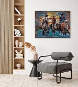 Holzbild Cowboys Ride at Sunset Braun - Metall - Holz teilmassiv - 100 x 75 x 6 cm