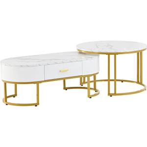 Table basse MARBZoom (lot de 2) Blanc - Bois manufacturé - Métal - 70 x 45 x 100 cm