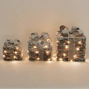 Weihnachtsdeko GESCHENKE, 3er-Set, LED Beige - Kunststoff - 17 x 17 x 17 cm