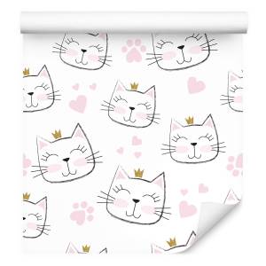 Papier Peint pour enfants chats cœurs Noir - Marron - Orange - Blanc - Papier - 53 x 1000 x 1000 cm