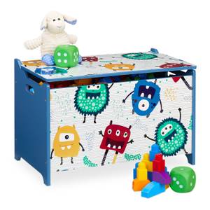 Coffre à jouets motif monstres Bleu - Rouge - Blanc - Bois manufacturé - 60 x 39 x 37 cm