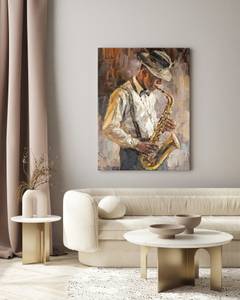 Image SAXOPHONISTE Peinture Style Rétro 60 x 90 x 90 cm