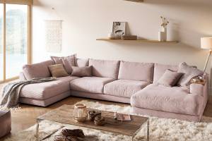 Sofa MADELINE Wohnlandschaft Cord Pink - Armlehne davorstehend links - Longchair davorstehend rechts