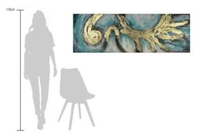 Tableau peint à la main Enigma Turquoise - Blanc - Bois massif - Textile - 150 x 50 x 4 cm