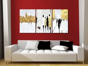 Malerei People in the city Gold - Textil - 180 x 90 x 4 cm