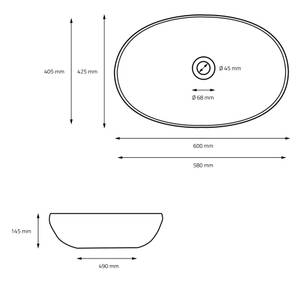 Waschbecken ML-Design Schwarz - Keramik - Metall - 43 x 15 x 60 cm