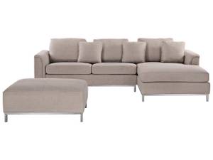 Ecksofa OSLO 2-tlg Beige - Silber - Armlehne davorstehend rechts - Ecke davorstehend links - Mit Hocker - Mit Kissen - Textil