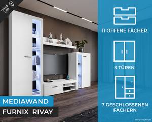 RIVAY Wohnwand 270cm breit Weiß ohne LED Weiß